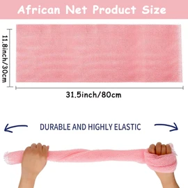 African Net Sponge Bathing Exfoliating Net Long Sponge Body Shower Net Nylon Back Scrubber for Removing Dead Skin Dirt Oil Skin Smoother for Men Women (Pink)