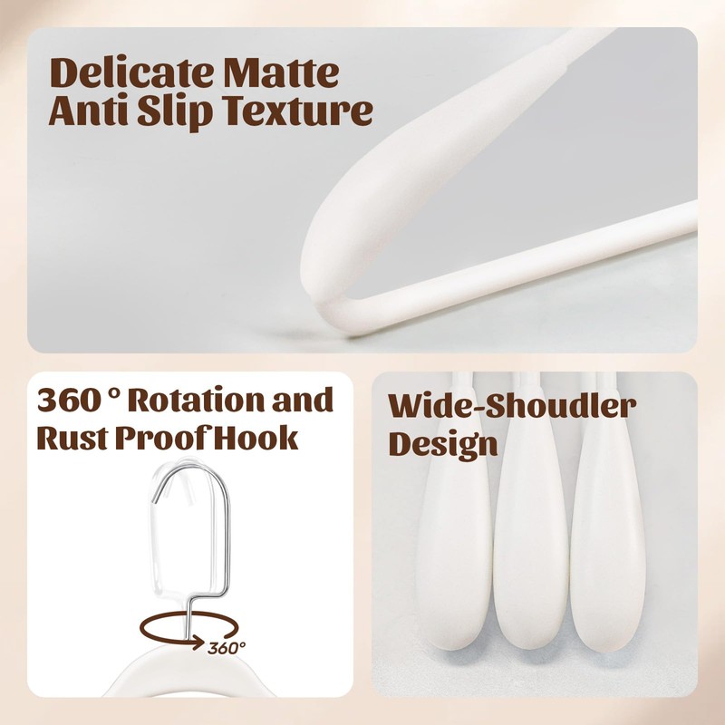 10 Pack Plastic Hangers, Heavy Duty Extra Wide Shoulders White