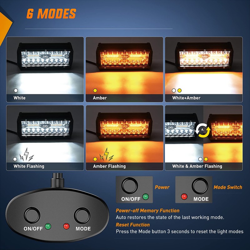 Nilight 2PCS 6.5 Inch 120W LED Light Bar Amber White