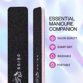 Professional Nail Files Grit 80/80, Jumbo Size Black/Pink Rectangle (50pcs in a Pack)