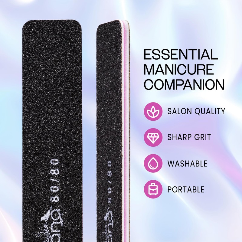 Professional Nail Files Grit 80/80, Jumbo Size Black/Pink Rectangle (50pcs