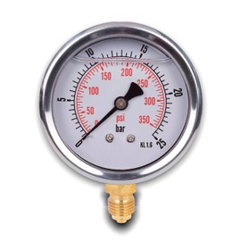 Glycerine Pressure Gauge with Radial Connection, IP65 Stainless Steel 63 mm with Lower Connection, 1/4 Glycerine (0-25 bar)
