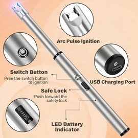 Navpeak Electric Candle Lighter Windproof USB Rechargeable Flameless Long Neck Lighter for Candles Gas Stove Fireplace BBQ Kitchen Grills (Stainless Steel)