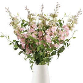 IPOPU 9Pcs Artificial Delphinium Pink Flowers Combo Clematis Greenery Stems 33.5" Pink Long Stem Larkspur Artificial Flowers for Wedding Centerpieces Bridal Bouquet Home Party Table Decor (Pink)