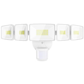 Onforu 120W 12000LM LED Security Lights Motion Sensor Outdoor, Dusk to Dawn Flood Lighting, 5 Heads 360° Wide Angle Illumination, 6500K IP65 Waterproof Hardwired Floodlight Motion Detection (White)