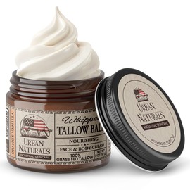 Urban Naturals Handmade Whipped Tallow Balm (Orange Vanilla) 100% Grass-fed Organic Beef Tallow Skin Cream Moisturizer for Face with Jojoba Oil, for Eczema, Baby - Made in USA
