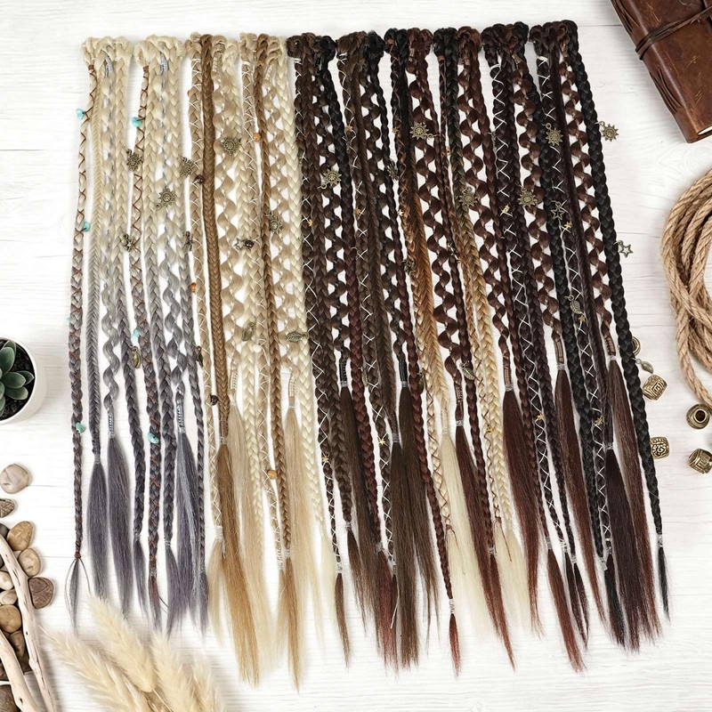 BOGSEA 2PCS Clip in Braid Hair Extensions, Boho Dreadlock Brown
