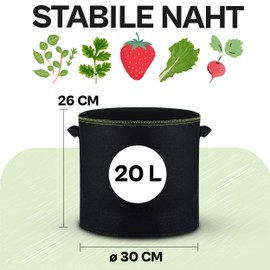 Plant Bag, 5 x 20 L Non-Woven Fabric with Plant Markers for Labelling, with Handle, for Herbs