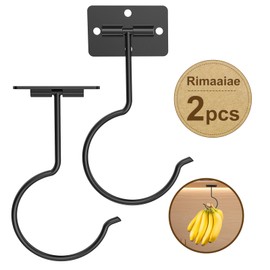 Rimaaiae 2 Packs Under Cabinet Banana Hooks, Foldable Magnetic Banana Holder with Strong Self-Adhesive & Screws for Extra Stability, Metal Banana Stand for Kitchen Counter – Black
