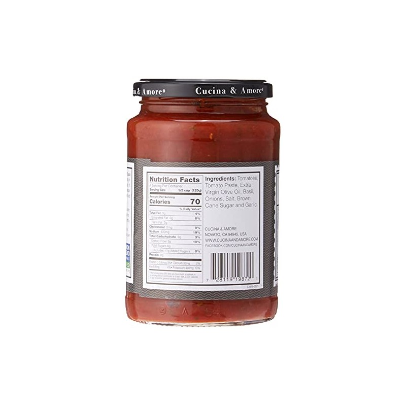 Cucina & Amore Italian Pasta Sauce Basilico Tomato, Basil &