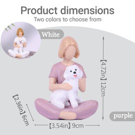 LINYTHER Girl and Dog Figurine Statue – Pet Memorial Gifts for Dog Lovers, Hand-Painted Resin Statue for Tabletop, Shelf, Desk Decor - Sympathy Gift for Birthday, Christmas, Thanksgiving – Purple