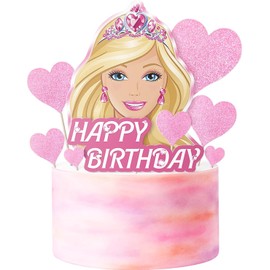 11 Pcs Pink Glitter Happy Birthday Girl Cake Topper Set - Heart-Shaped Party Supplies and Decorations