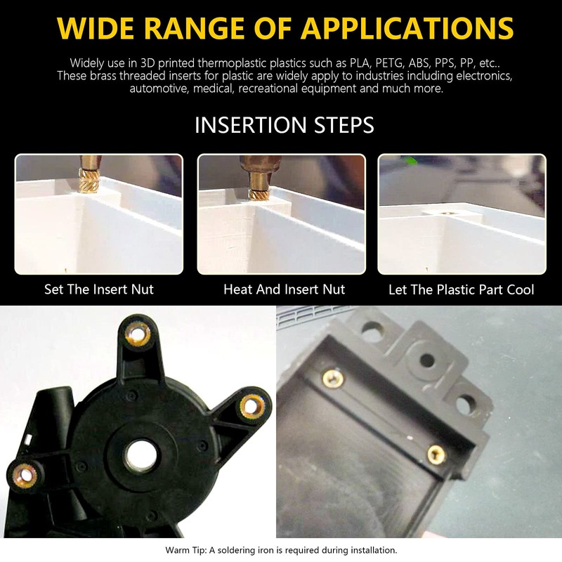 Mardatt 120pcs M3x10x5 Brass Thread Inserts for Plastic Brass Inserts