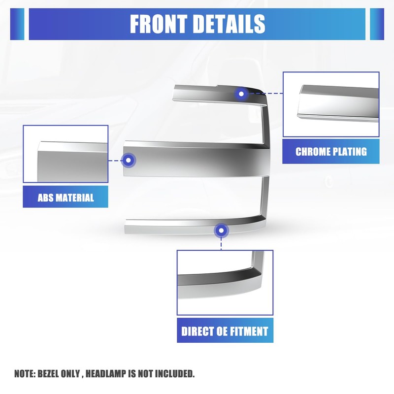 AUTOWIKI Chrome Headlights Trim Bezel for 2015-2019 Chevy Silverado 2500