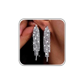 Silver Diamond Earrings Sparkly Rhinestone Earrings Bridal Wedding Earrings Gold Cz Drop Earrings Crystal Dangle Earrings Long Chain Tassel Chandelier Statement Earrings Jewelry for Women