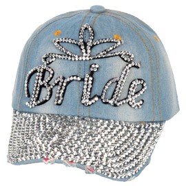 TOP HEADWEAR Bride Studded Shiny Hat - Women's Denim Rhinestone Baseball Cap, Denim