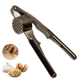 Stainless Steel Garlic Press Crusher, Chopper, Masher, 2 in 1 Nut Cracker - Professional Multifunction Mincer Tool, Easy-Squeeze & Clean, Ergonomic, Durable Rust-Proof Dishwasher Safe Kitchen Gadget