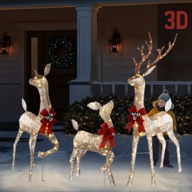 DUNCHATY 3Piece Prelit Christmas Deer Family Set Outdoor Yard Decorations with 240 Lights