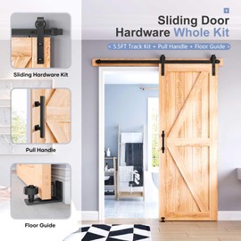 EaseLife 5.5 FT Sliding Barn Door Track and Handle Hardware Kit,Heavy Duty,Basic J Pulley,Slide Smoothly Quietly,Easy Install (5.5FT Track Kit for 30"~33" Wide Single Door)