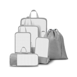 WOOMADA Compression Packing Cubes for Suitcases Travel Essentials 6 Set Rectangle Mesh Expandable Travel Bags Organizer for Luggage(grey)