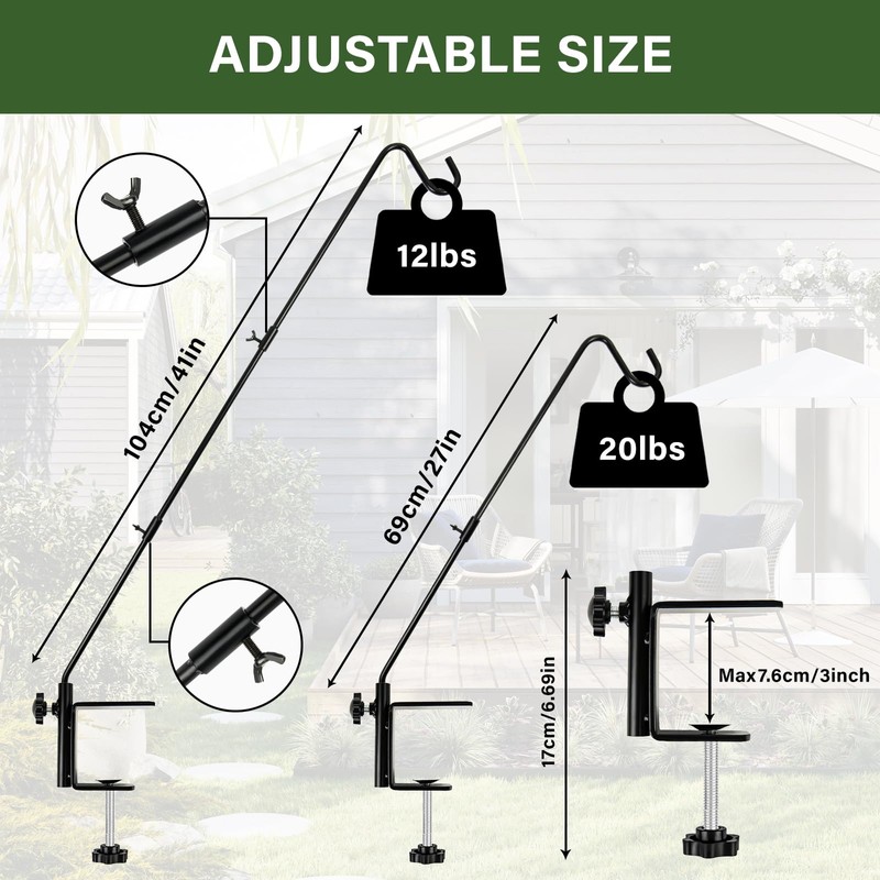 DAEHUI Deck Bird Feeder Hanger with 3in Clamp for Railing