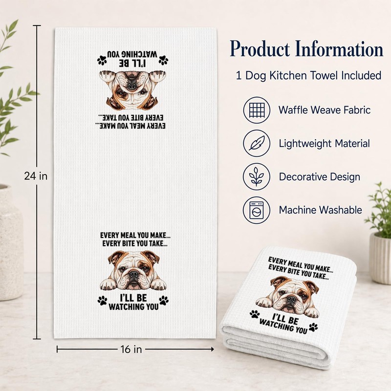 English Bulldog Gifts for Women, Bulldog Dish Kitchen Towel