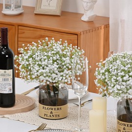 Dolicer 5 Pcs Babys Breath Artificial Flowers, White Long Stem Baby Breath Flowers Artificial Bulk, Real Touch Fake Babys Breath Gypsophila for Wedding Bridal Bouquet Party Arrangements Home Decor