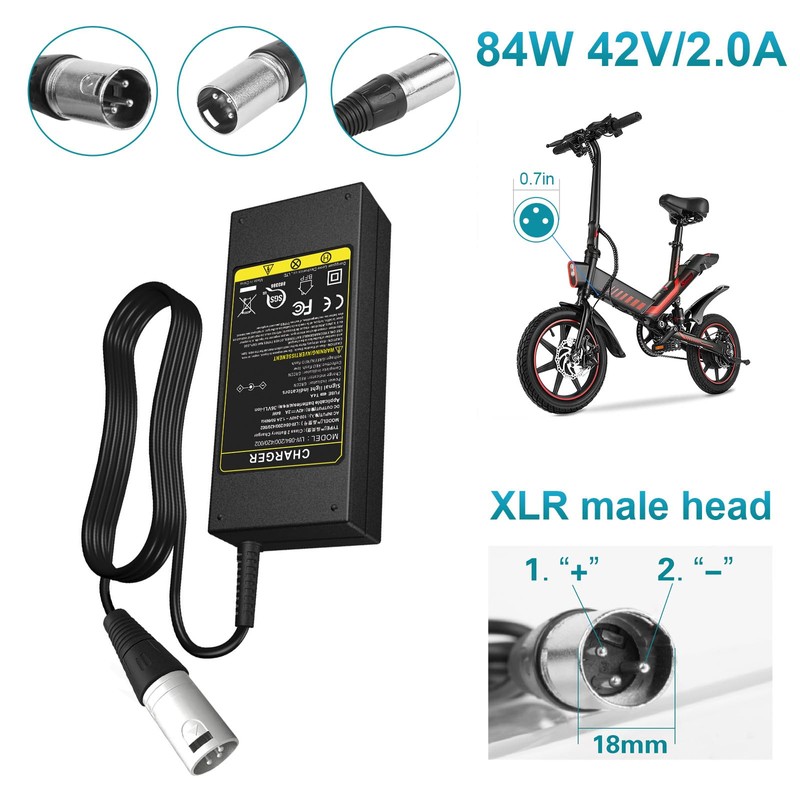 Futurebatt Electric Bike Battery Charger Output 42v 2a with 3-Pin