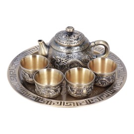 Vintage Teapot, Luxury Dragon Totem Tea Set, Moroccan Tea Set with Cups, Plates, Exquisite Metal Tea Kettle Cup Set for Tea Lovers, Home Table Decoration