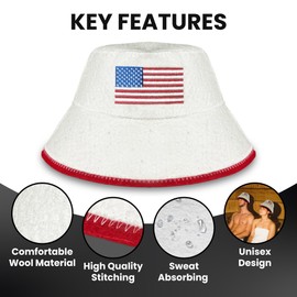 Ritual Recovery White Sauna Hat with USA Flag Logo - 100% Wool Felt, Sauna & Steam Bath Hat for Heat Protection and Comfort, Unisex Design for Relaxation