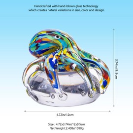 LLAVVD Hand-Blown Glass Octopus Figurine - Colorful Octopus-Vibrant Ocean Theme Décor for Home, Office, Aquarium，Shelf Display-Glass Paperweight