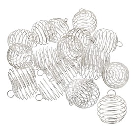 PATIKIL Spiral Bead Cages Pendant, 20Pcs 25x30mm Stainless Steel Spring Stone Holder Necklace Cage Pendants for Jewelry Making Crafting, Silver White