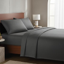 Mosley Juego de Sabanas Micro Fibra Rayada Lisa Super Soft (Matrimonial, Gris)                                                                        