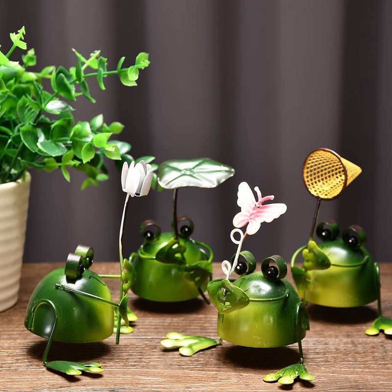VIPITH Figurine, Interior Tabletop, Cute, Frog Ornament, Iron, Entryway, Veranda,
