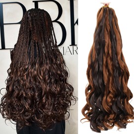 EFFGOCO French Curl Braiding Hair 20 Inch French Curls Dark Brown 8 Packs French Curly Braiding Hair Light Brown Spanish Curly Crochet Braids Hair Extensions for Women (20Inch, P4/30)