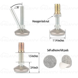 HUAYY Furniture Levelers Swivel Feet,Angle Height Adjustable(5/16-18 Nut Inserts Kits-4 Sets),Heavy Duty Leveling Legs for Table Chairs Cabinets Sofa,with High-Density Self-Adhesive Felt Pads