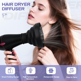 Shmian Universal Blow Dryer Diffuser Attachment - Collapsible & Portable Hair Diffuser for Curly/Wavy Hair, Fits 1.57-1.99" Nozzles, Lightweight Folding Design for Travel