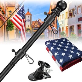 Barcetine Flag Pole Set with US Banners-kit Includes Heavy Duty Flagpole,Weather Resistant Embroidered Flag,Steel Bracket,for Outside House,Porch Aluminum Alloy Sectional Flagpole Kit:_white_5ft_3×5