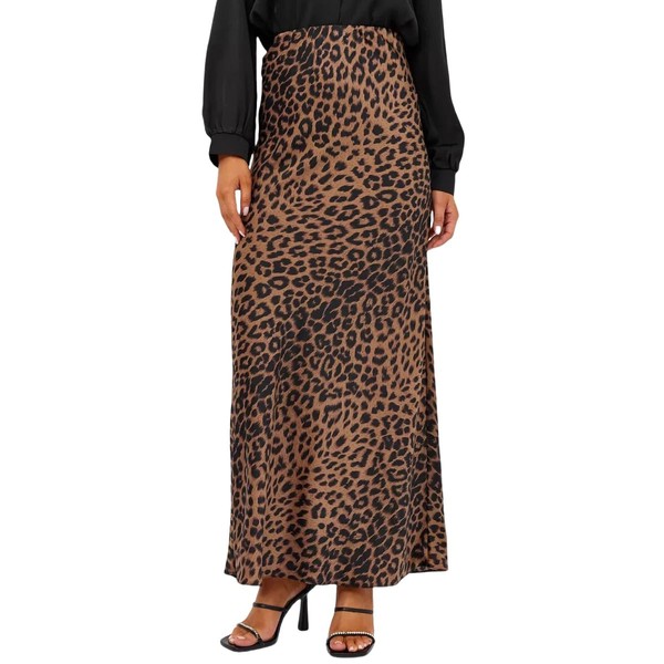 RSBFK Women's Leopard Skirt Midi Length High Waist Silk Satin