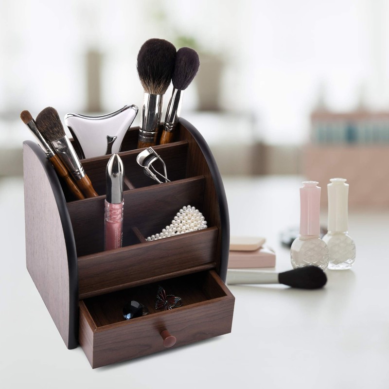 Siveit Wooden Desktop Organizer with Drawer, Multifunctional Office Supply Storage