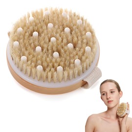 Body Brush, Natural Dry Brush, Massage Brush, Lymphatic Drainage, Exfoliating Brush, Bath Brush, Round Head Massage Brush, Suitable for Bathing, Massaging, Improving Blood Circulation