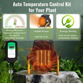 Greenhouse Heater with Thermostat, Fast Heating, Auto Power Control, Over Temperature Protection, Greenhouse Heater for Winter Plants, for Grow Tent, Green House, Flower Room, Patio