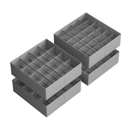 SONGMICS 4 Pack Drawer Organizers, 80 Cells (2x16+2x24), Foldable Dividers, 11.8 x 11.8 x 3.9 Inches, for Socks, Underwear, Ties, Belts, Dove Gray URUS011G01