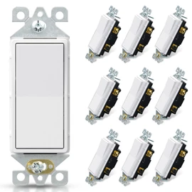 ELEGRP Matte White 3 Way Decorative Light Switch, 15Amp, 120-277 Volt, AC Decorator Rocker Paddle Wall Switch Replacement, Self-Grounding, Residential and Commercial Grade, UL Listed (10 Pack)