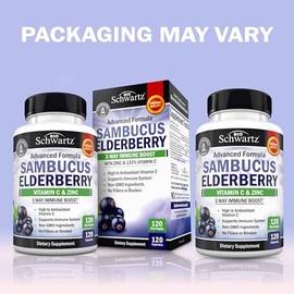 BioSchwartz Elderberry Capsules with Zinc and Vitamin C for Adults - Immune Support Vitamins for Women and Men - Black Sambucus Elderberry Vitamin C and Zinc - Multiminerals Supplement, 120 Count