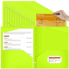 Henoyso 60 Pack 2 Pocket Folders with Clear Front Pocket 3 Hole Punched Plastic Heavy Duty Folders for 3 Ring Binder for 11 x 9 Inch Paper Holder Office Classroom(Shiny Green)