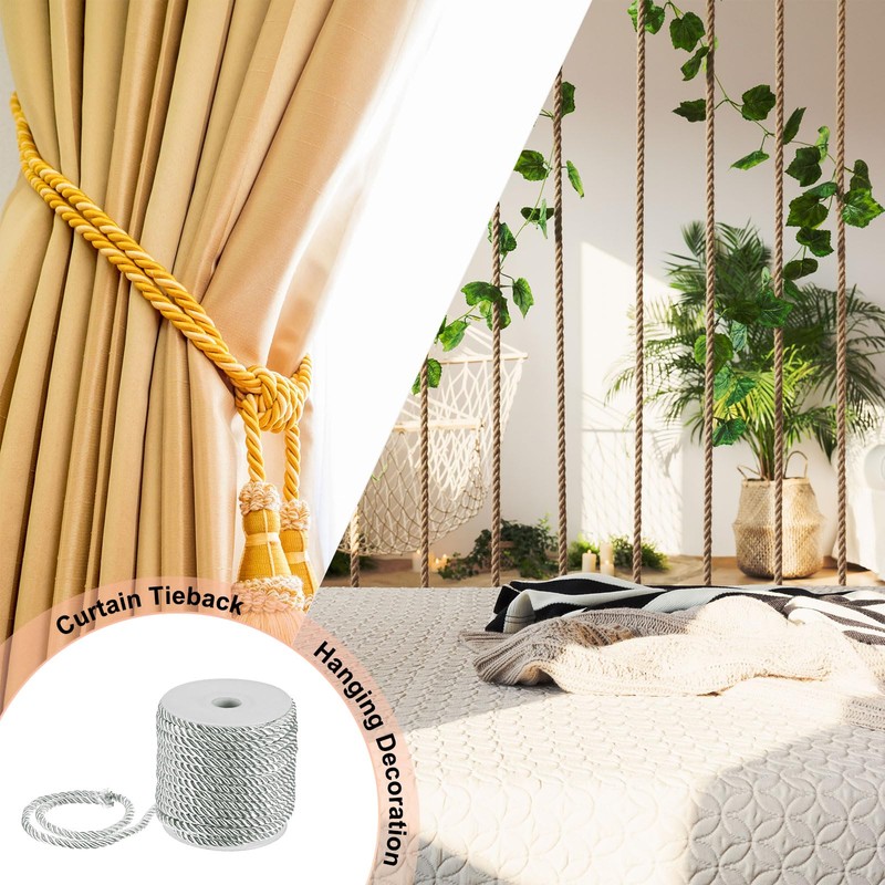 M METERXITY 22 Yards Twisted Rope Trim, 5mm/0.2" Silver Gray