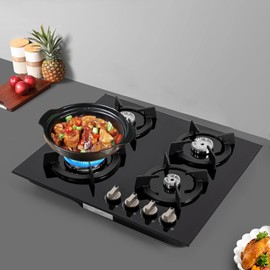 24 * 20in 4 Burners Gas Cooktop Stainless Steel Built-in Gas Stove with NG/LPG Convertible Dual Fuel with Thermocouple Protection for Home Kitchens, Restaurants