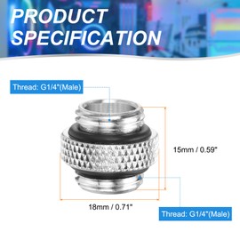 sourcing map 2pcs Water Cooling Adapter G1/4" Thread Male to Male Mini Extender Fitting Copper Water-Cooled Compression Fitting with O-Ring for Computer PC Water Cooling System, Silver