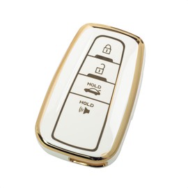 SK CUSTOM White TPU Gold Edge Smart Key Fob Case Protective Cover Compatible with Toyota Avalon Camry C-HR Corolla Prius Prime RAV4 4 Button Keyless Car Remote Accessory